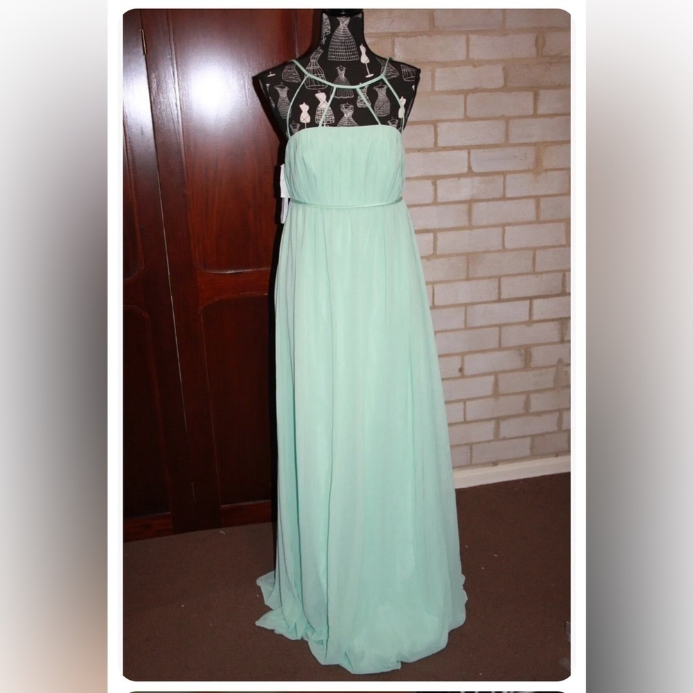 Alfred Angelo Aqua Maxi Dress Pleated Bodice Size 10